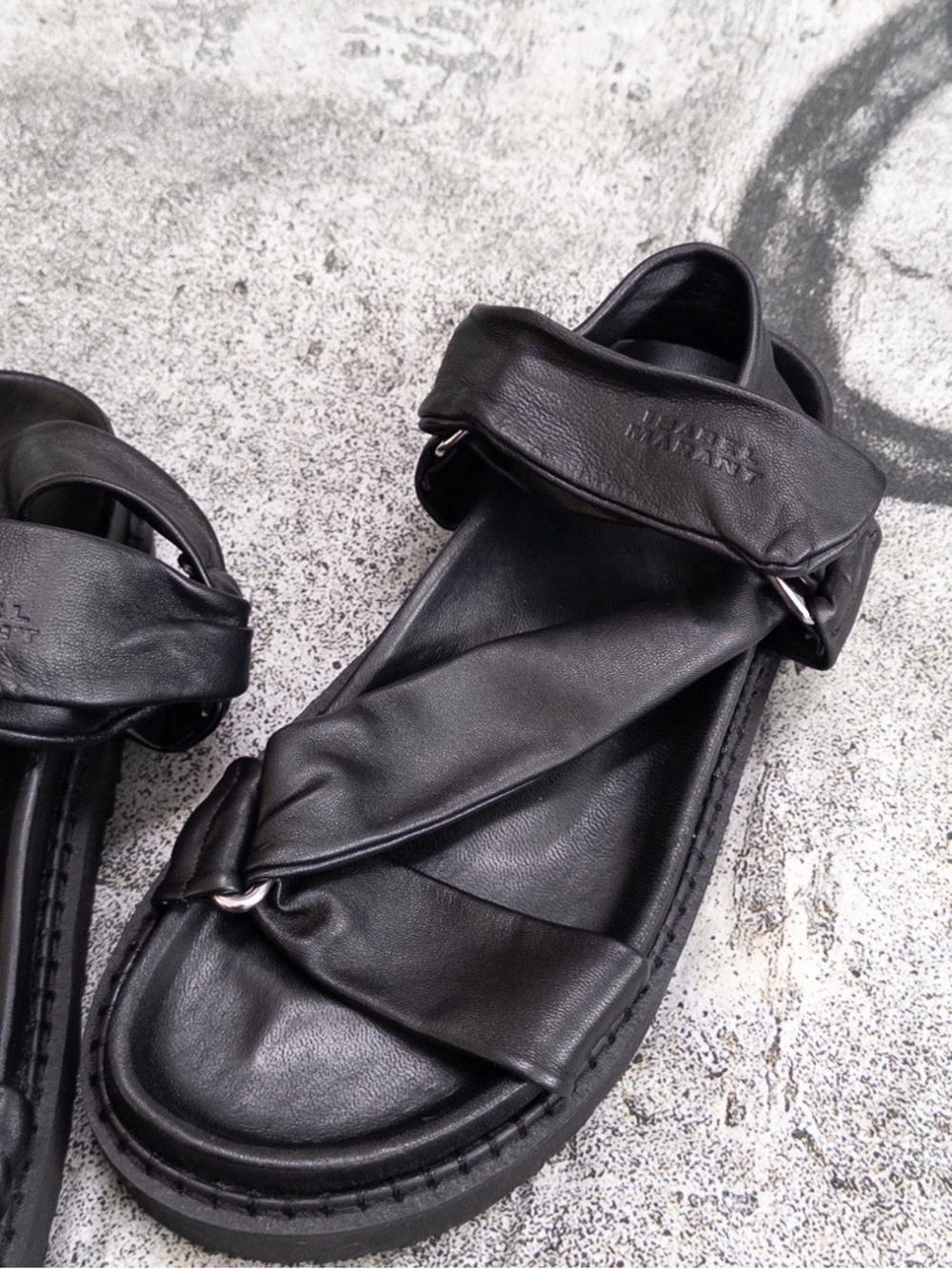 Isabel Marant Naori T-Strap Grip Sandals Black Calf Leather, Size 40, US 10 - Picture 13 of 14